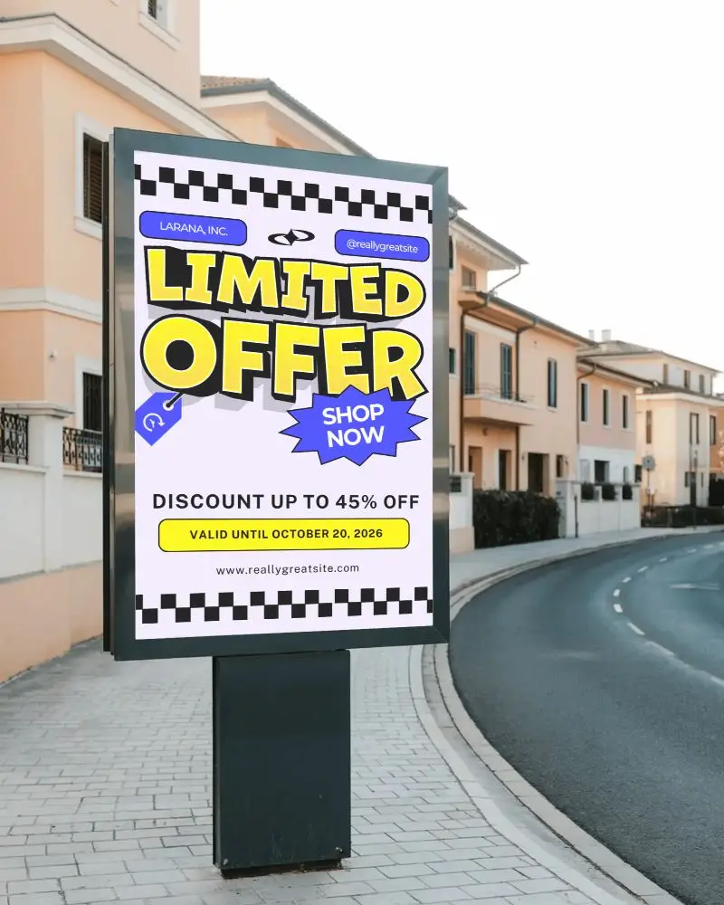 Suburban Street Billboard Mockup Vertical Display In Residential Neighborhood
