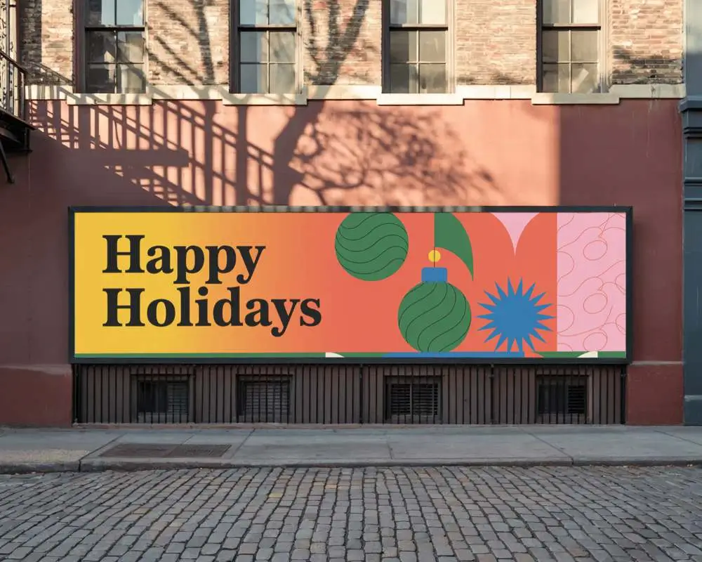 Urban Street Billboard Mockup On Red Brick Wall Above Cobblestone Road