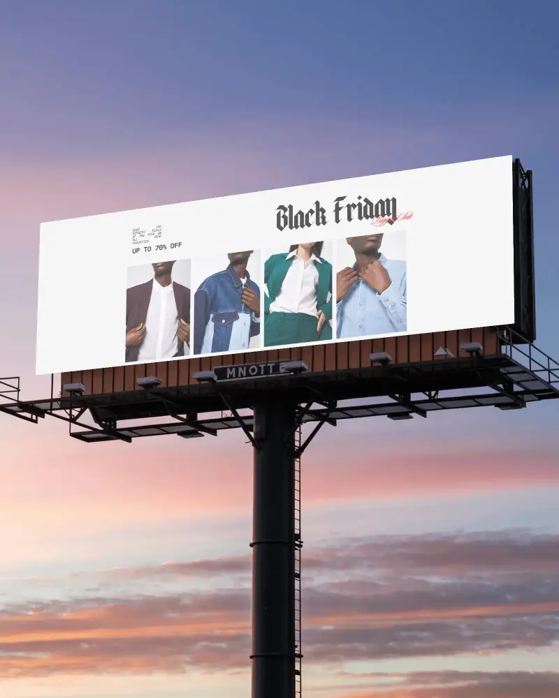 Large Blank Outdoor Billboard Mockup On Pole For Advertisement Display