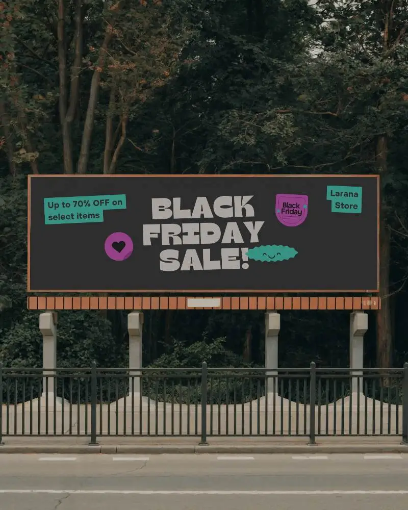 Empty Highway Billboard Mockup Frame With Forest Trees For Promotional Content Display