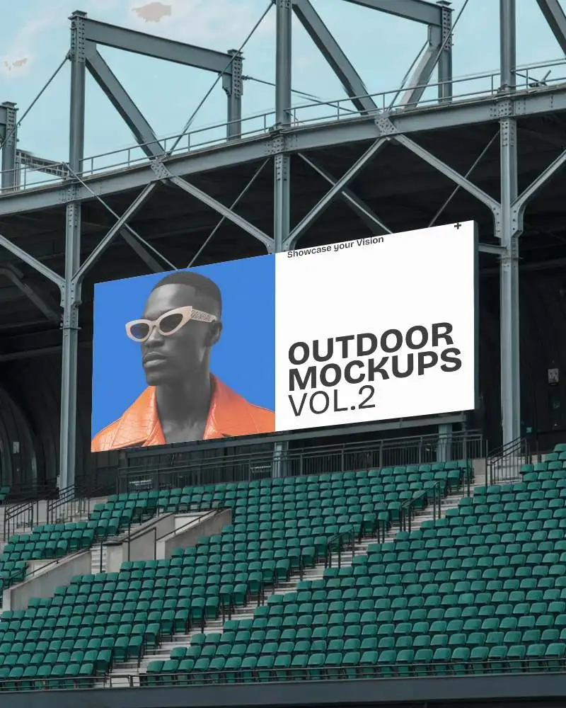 Large Isolated Blank Billboard Mockup Over Empty Stadium Seats Urban Sports Venue View