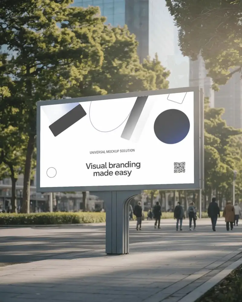 Outdoor City Billboard Mockup For Advertisement Pedestrian Path Urban Landscape Design