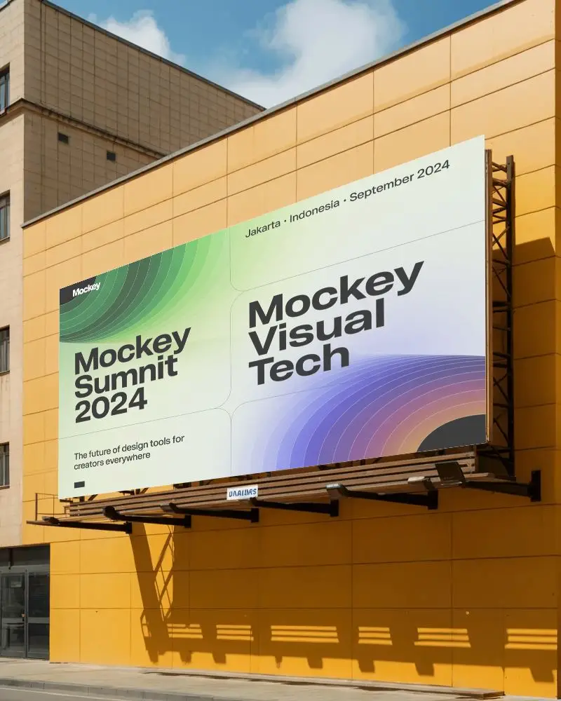 Large Empty Urban Billboard Mockup Mounted On Commercial Building Exterior For Advertising