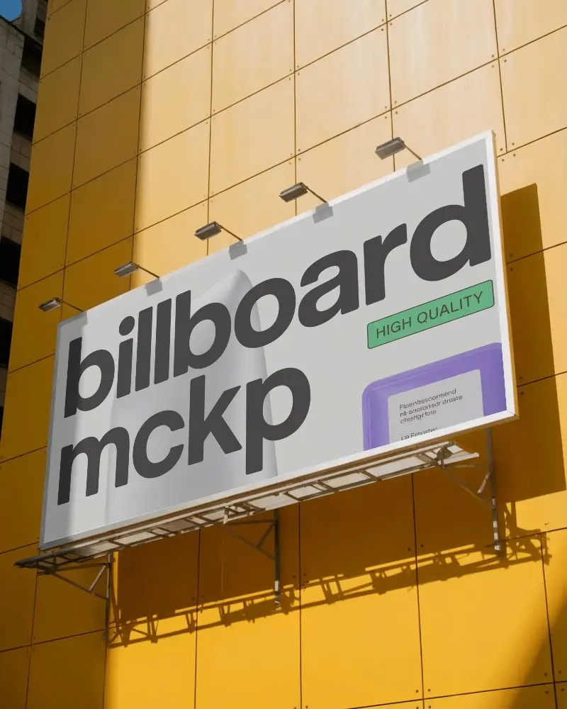 Modern Outdoor Billboard Mockup With Spotlights On City Wall Background Template