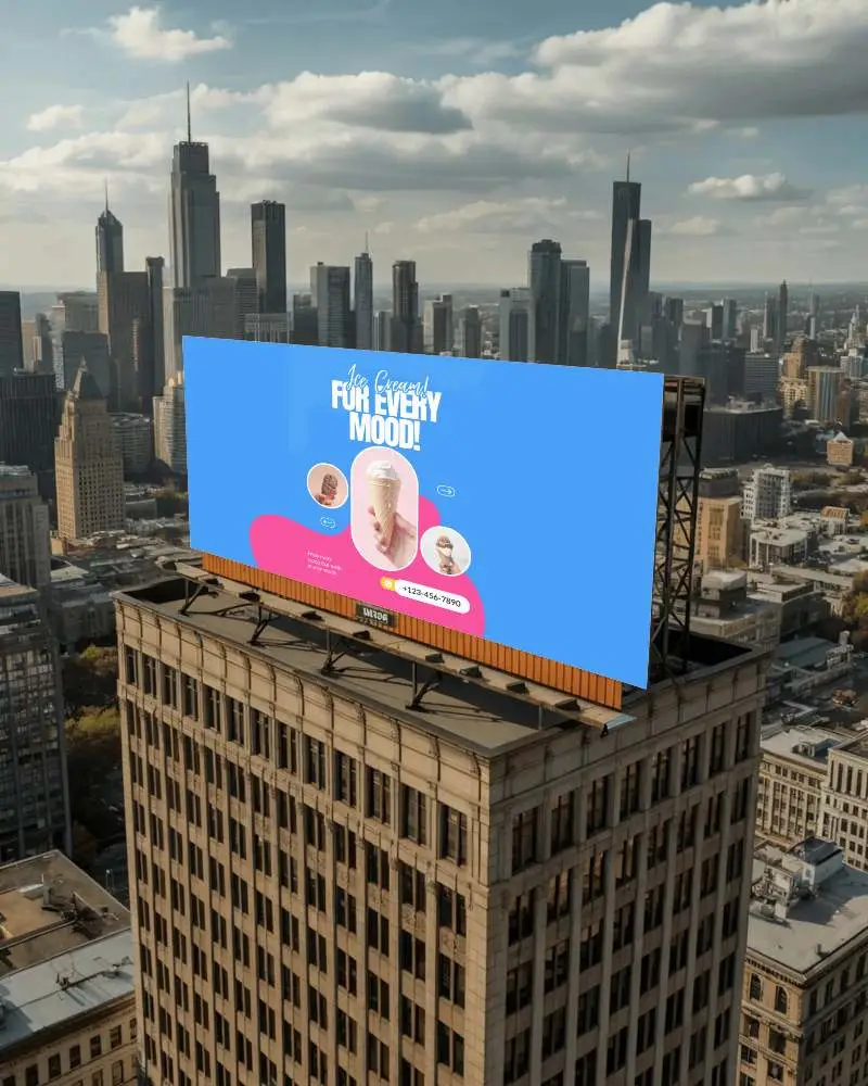 Cityscape Billboard Mockup With Empty Advertising Space On Building Rooftop Display