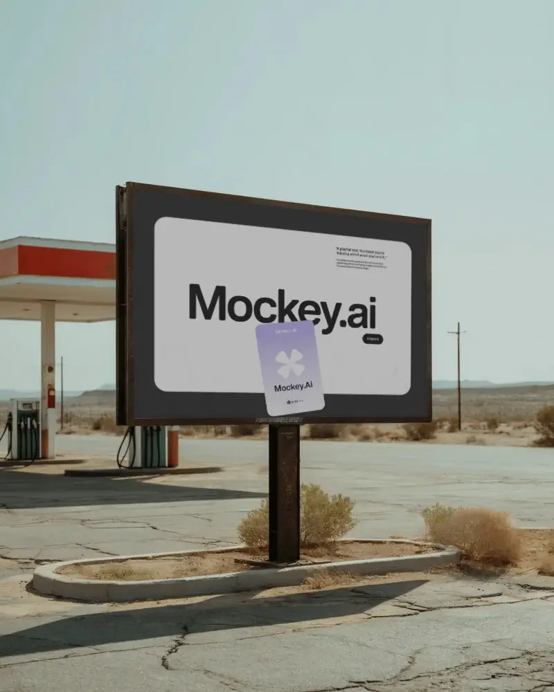 Blank Outdoor Billboard Mockup For Promo Ads With Arid Landscape Background