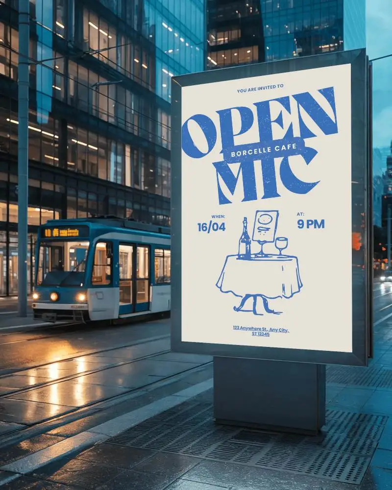 Urban Street Billboard Mockup For Outdoor Advertising In Modern Cityscape At Evening