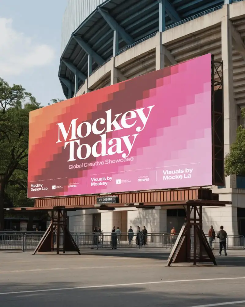 Large Outdoor Billboard Mockup In Urban Environment With Empty White Display Space