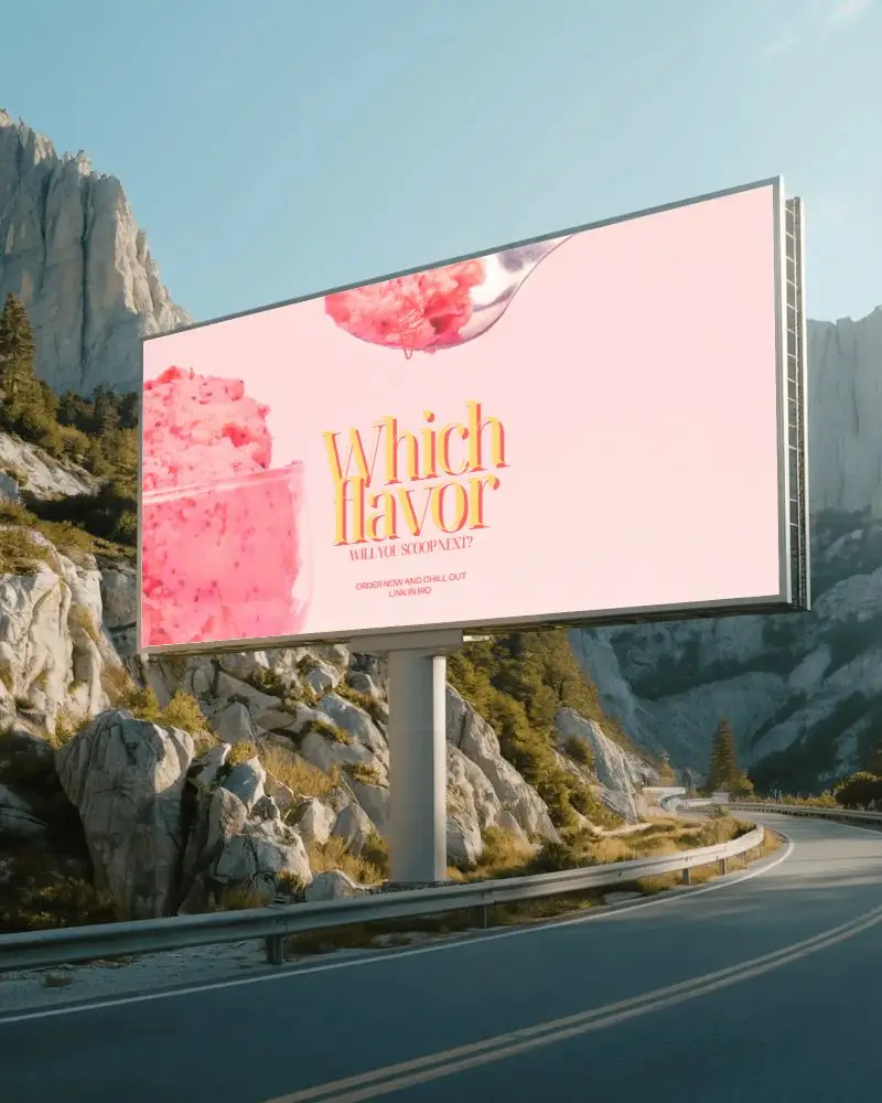 Large Blank Outdoor Billboard Mockup On Mountain Road For Advertisement Display