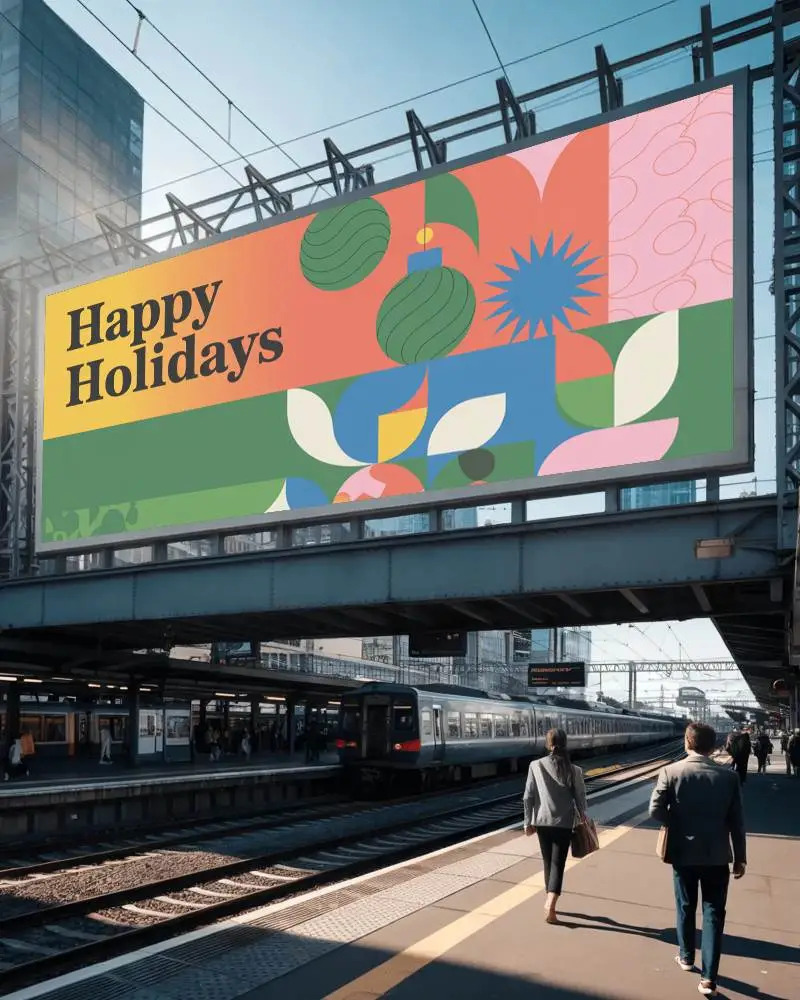 City Train Station Large Billboard Mockup Advertising Space Urban Commute Street Setup