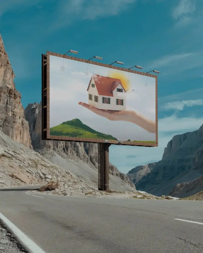 Blank Billboard Mockup On Mountain Road For Highway Advertising And Promotional Campaigns
