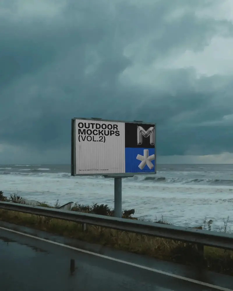 Stormy Coastline Billboard Mockup For Highway Advertising Campaigns And Visual Marketing