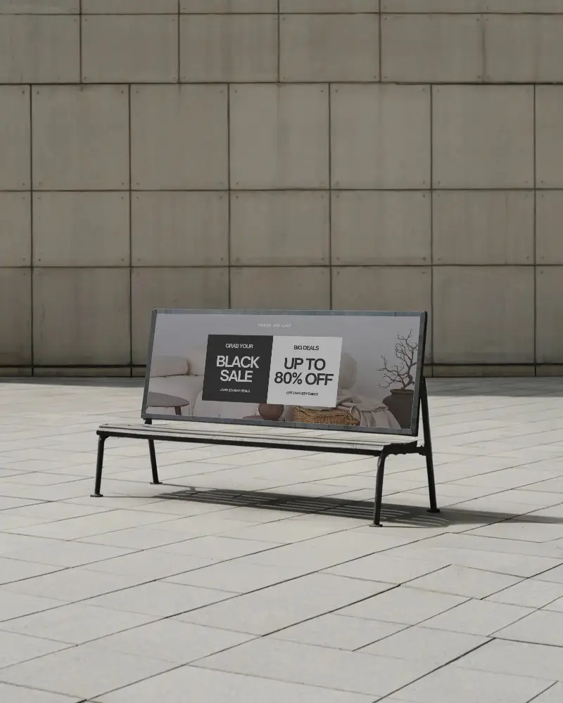 Urban Bench Billboard Mockup Outdoor Public Space Advertisement Display Design
