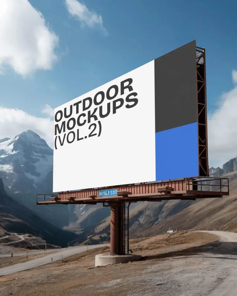 Large Blank Billboard Mockup On Mountain Road Isolated For Advertising Display Promotion