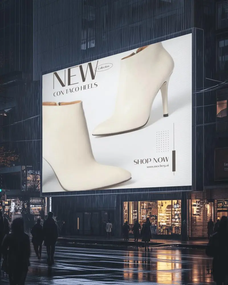 Urban Nighttime Billboard Mockup Featuring Luxury Suv With Rainy City Ambiance