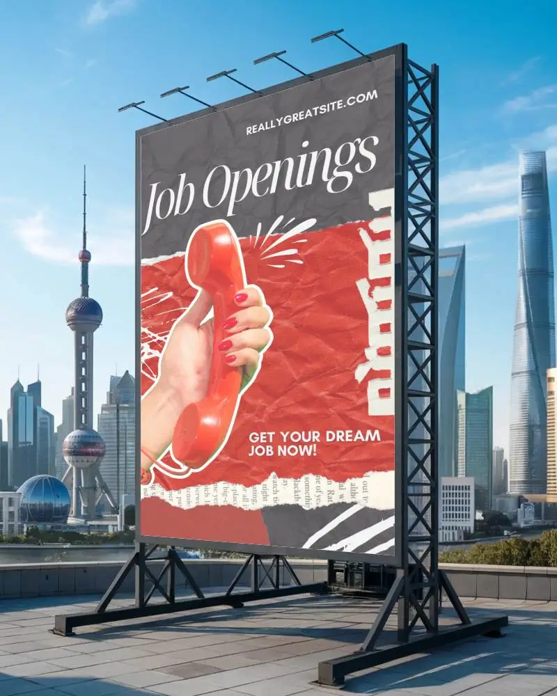 Outdoor Large Scale Billboard Mockup With Urban Cityscape Background For Advertising