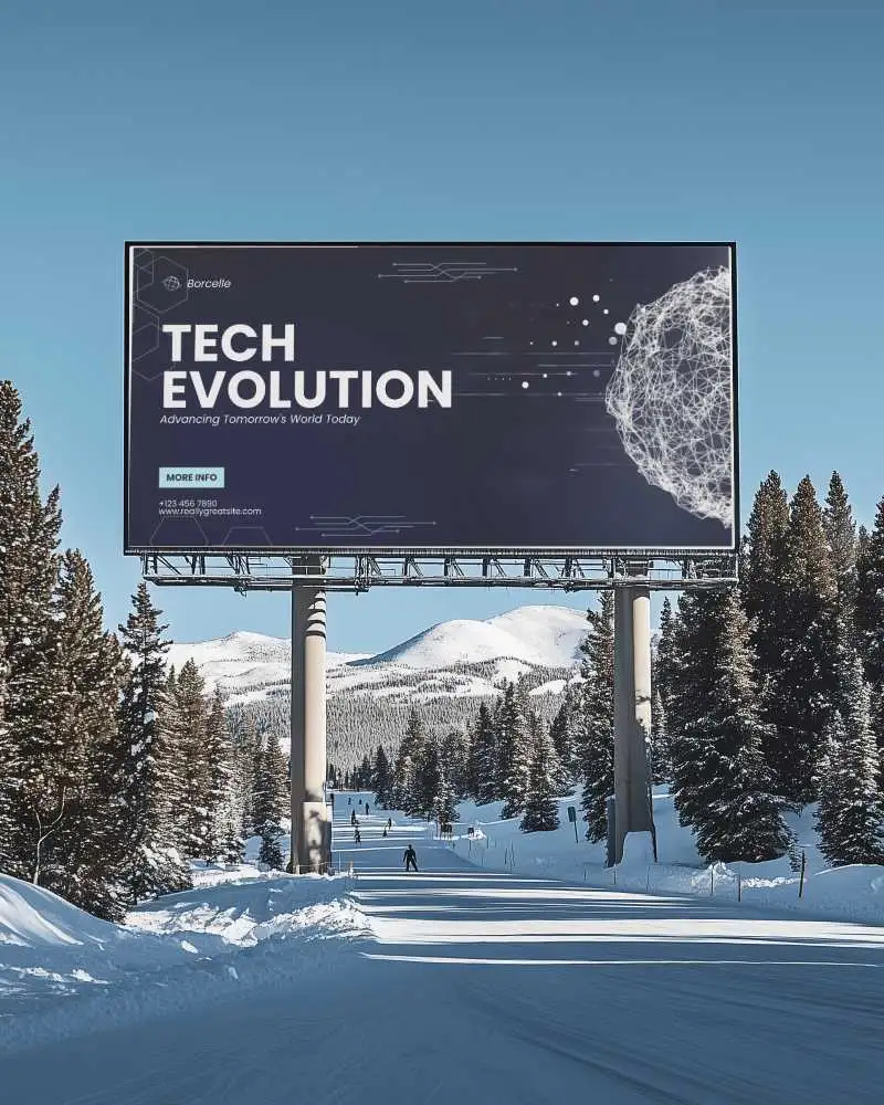 Snowy Landscape Billboard Mockup Advertising Food With Discount Offer