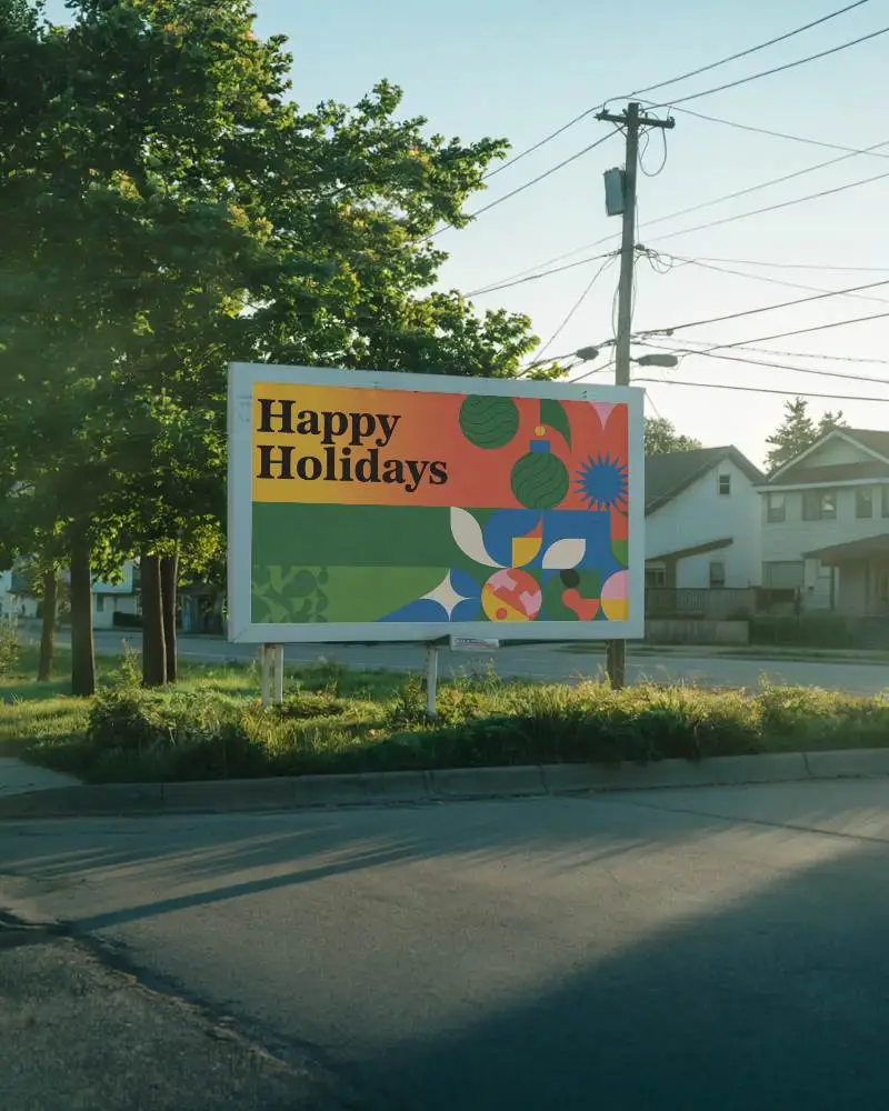 Outdoor Urban Empty Billboard Mockup On Roadside Surrounded By Trees And Residential Houses