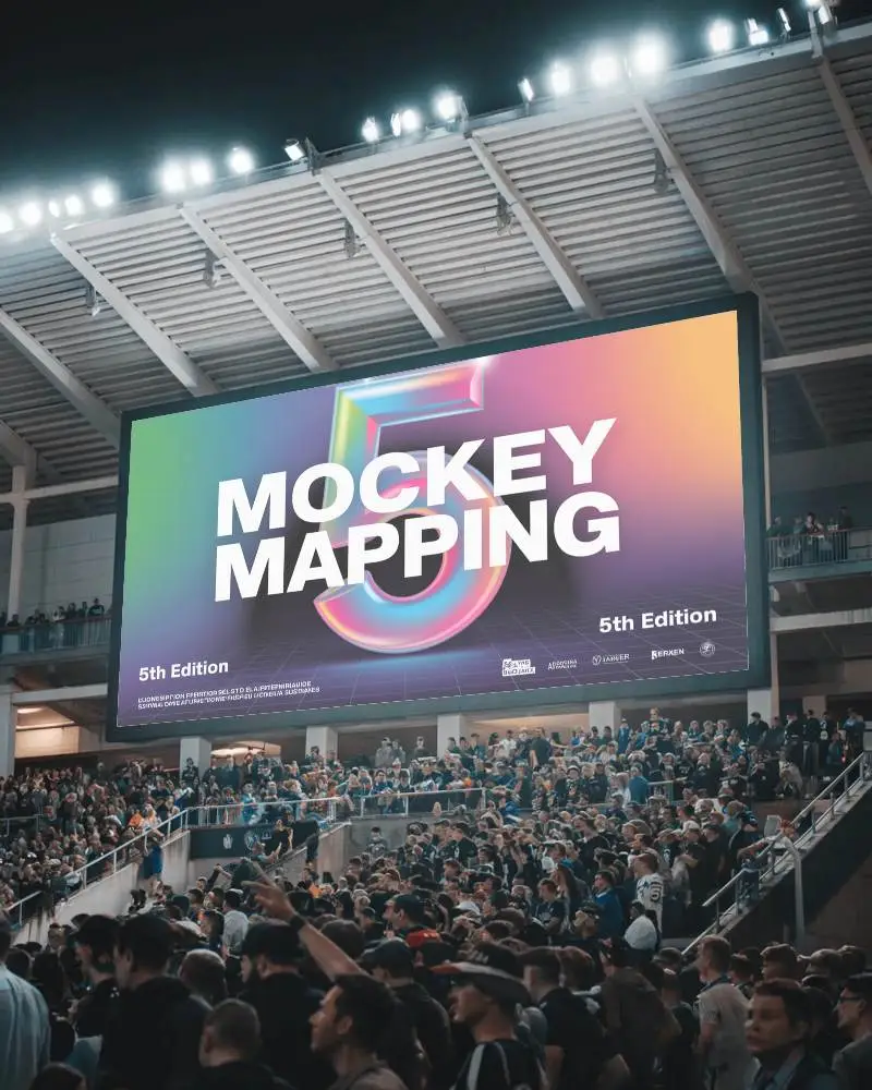 Stadium Large Blank Billboard Mockup Crowd Gathered During Night Event Entertainment