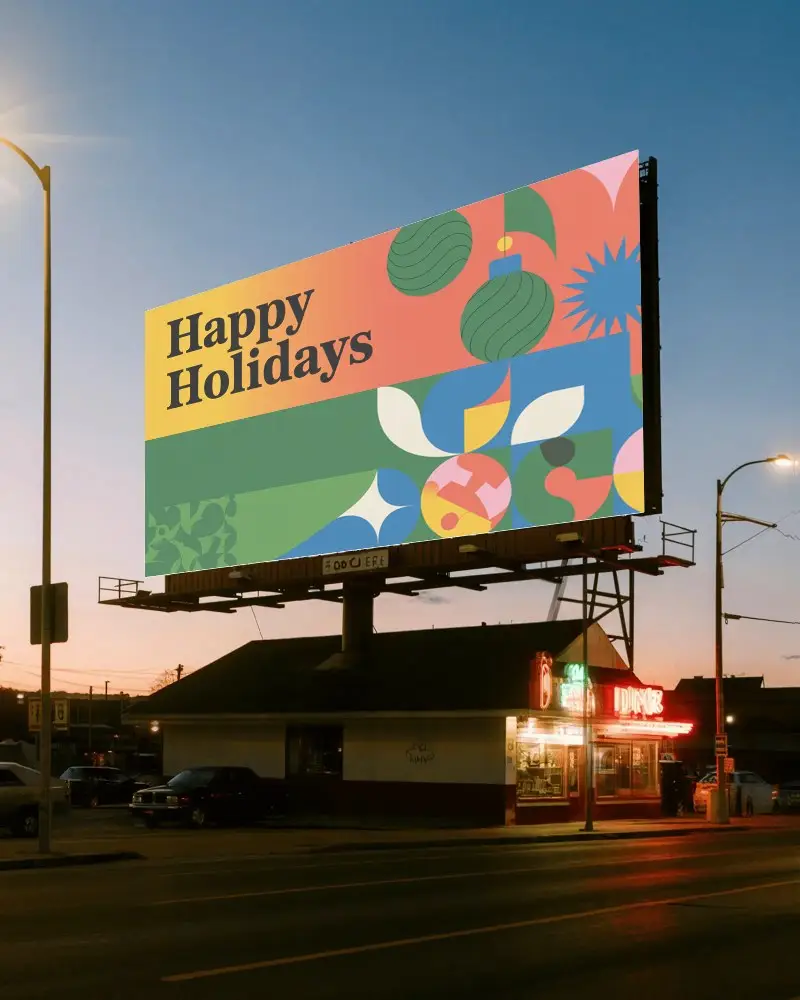 Empty Urban Billboard Mockup N Street Restaurant Nighttime Advertising Template