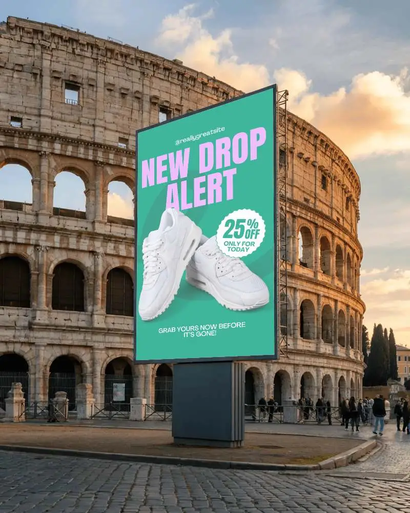 Urban Tourist Attraction Large Blank Billboard Template In Historic Cityscape