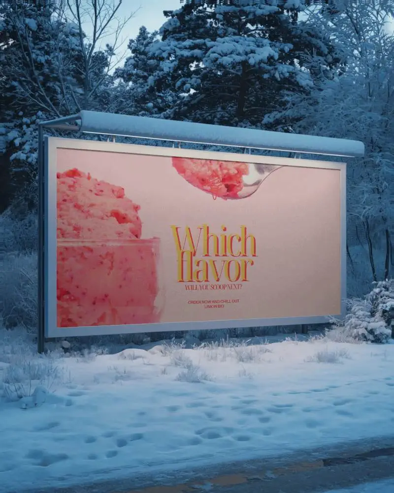 Outdoor Winter Billboard Mockup With Snowy Forest Background For Advertising Display