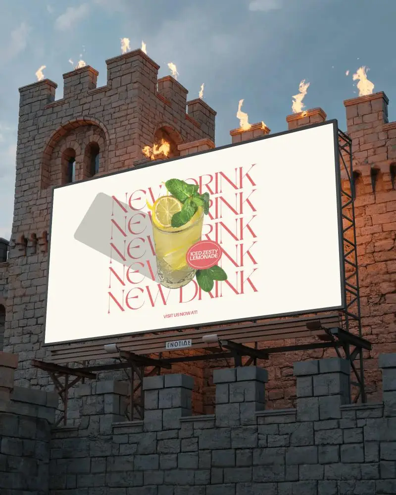 Medieval Style Castle Billboard Mockup Urban Outdoor Advertising Display Creative Design