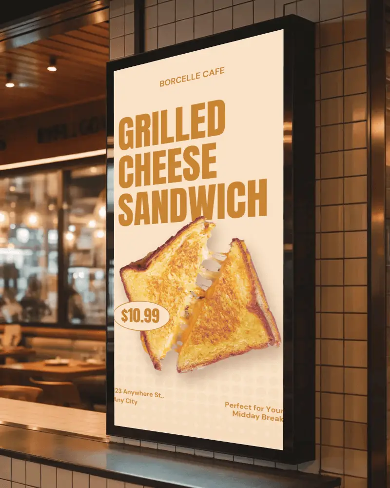 Cafe Interior Vertical Billboard Mockup Warm Light Clean Display For Retail Signage