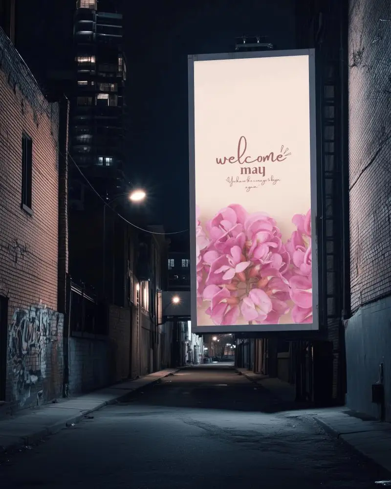 Nighttime Urban Billboard Mockup Menswear Promotion Dark Alley Ambiance