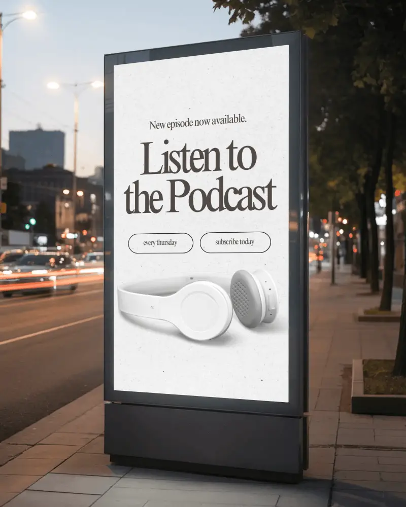 Evening Street Billboard Mockup Glowing Vertical Display With City Lights In Background