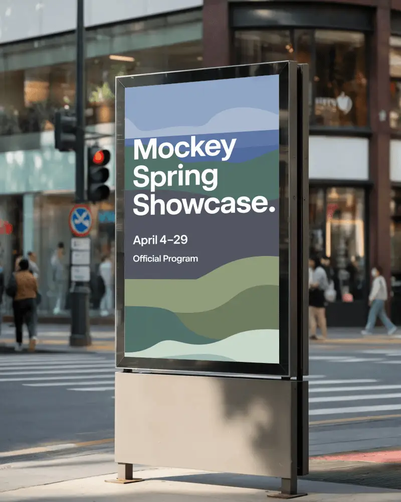 Shopping District Billboard Mockup Clean Vertical Display In Busy Retail City Area