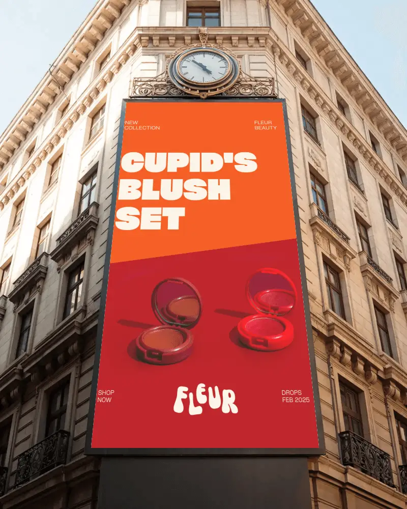 Historic Building Billboard Mockup Large Vertical Display Below Classic Clock For Premium Ads