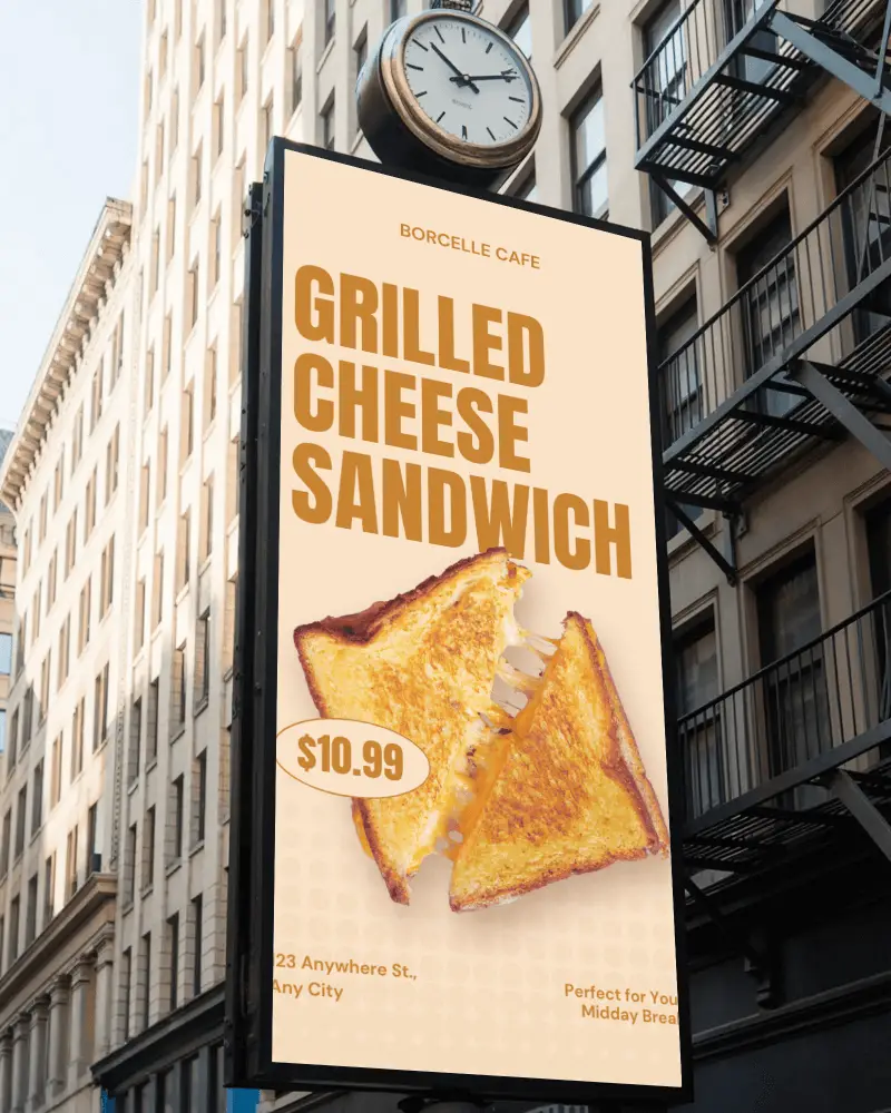 Downtown Tower Billboard Mockup Vertical Display Under Street Clock In Busy Urban District