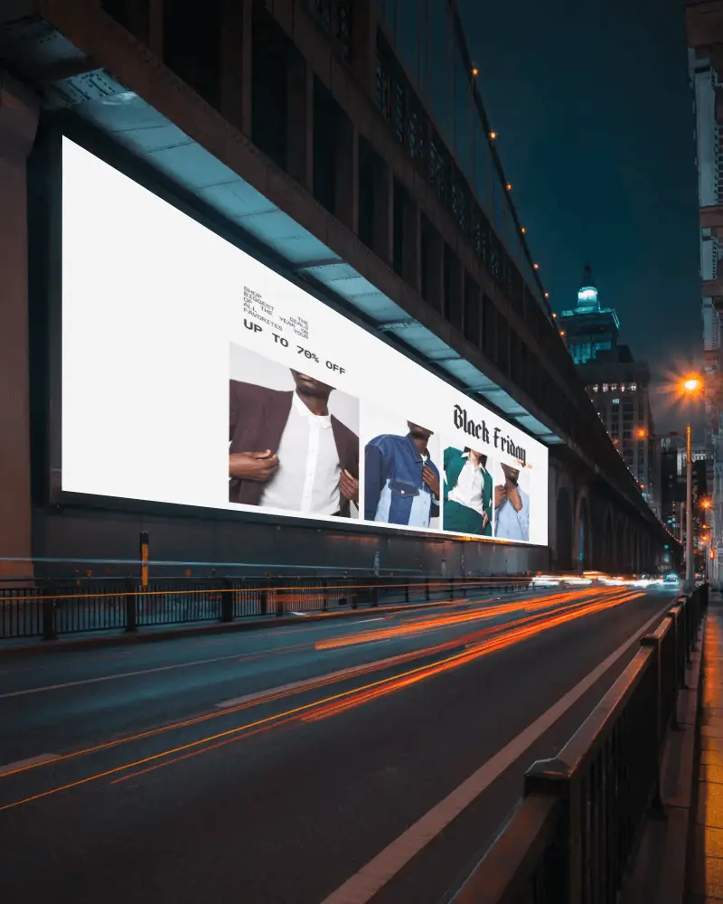 Night Highway Billboard Mockup Ultra Wide Display Under Bridge With Light Trails City Ads