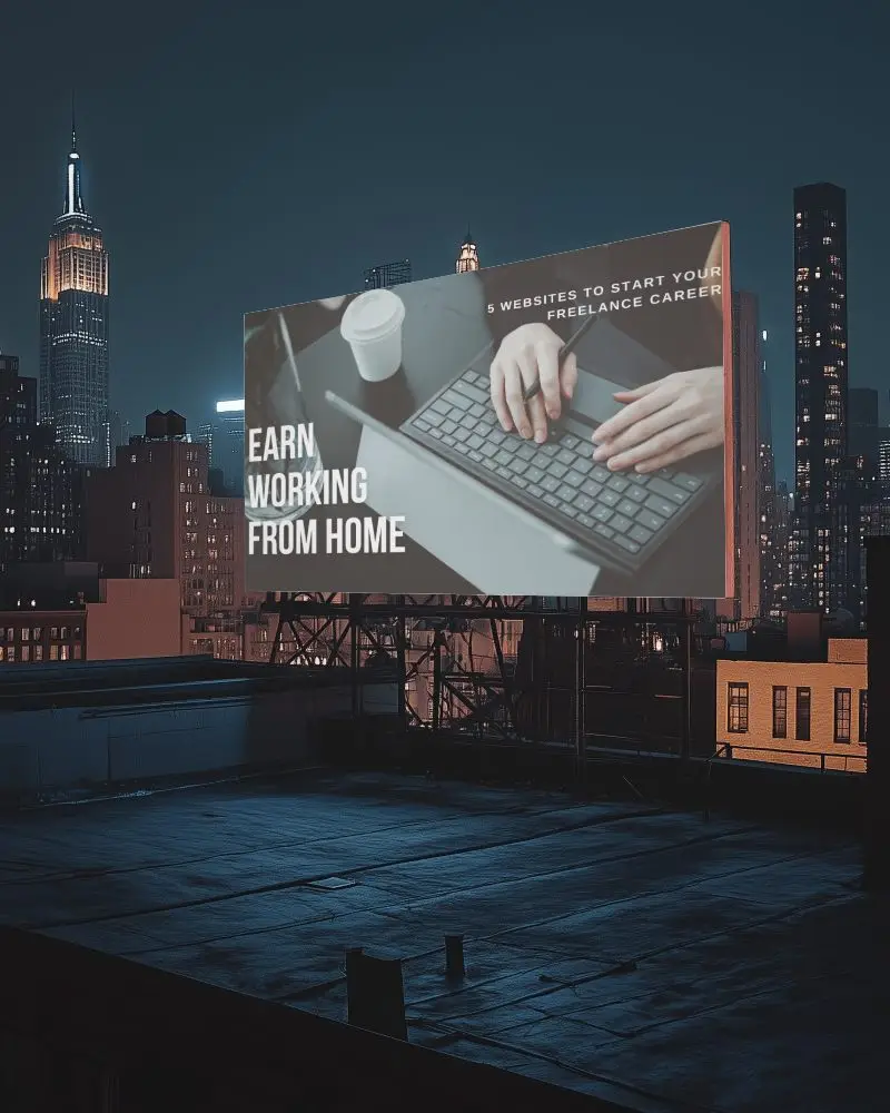 City Skyline Nighttime Billboard Mockup Custom Design Template Urban Rooftop