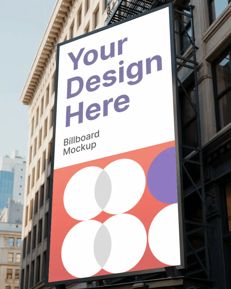 Urban Downtown Billboard Mockup Clean Vertical Display On Modern Building For Outdoor Branding