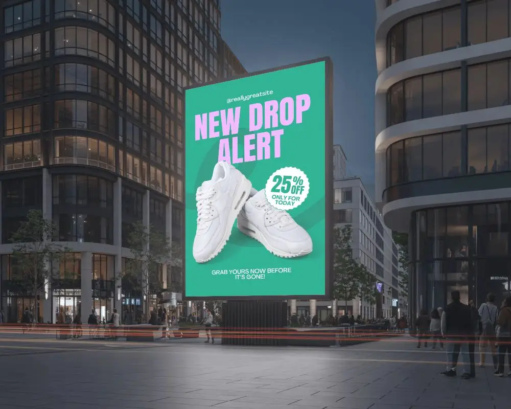 City Center Billboard Mockup For Digital Advertising Display At Dusk