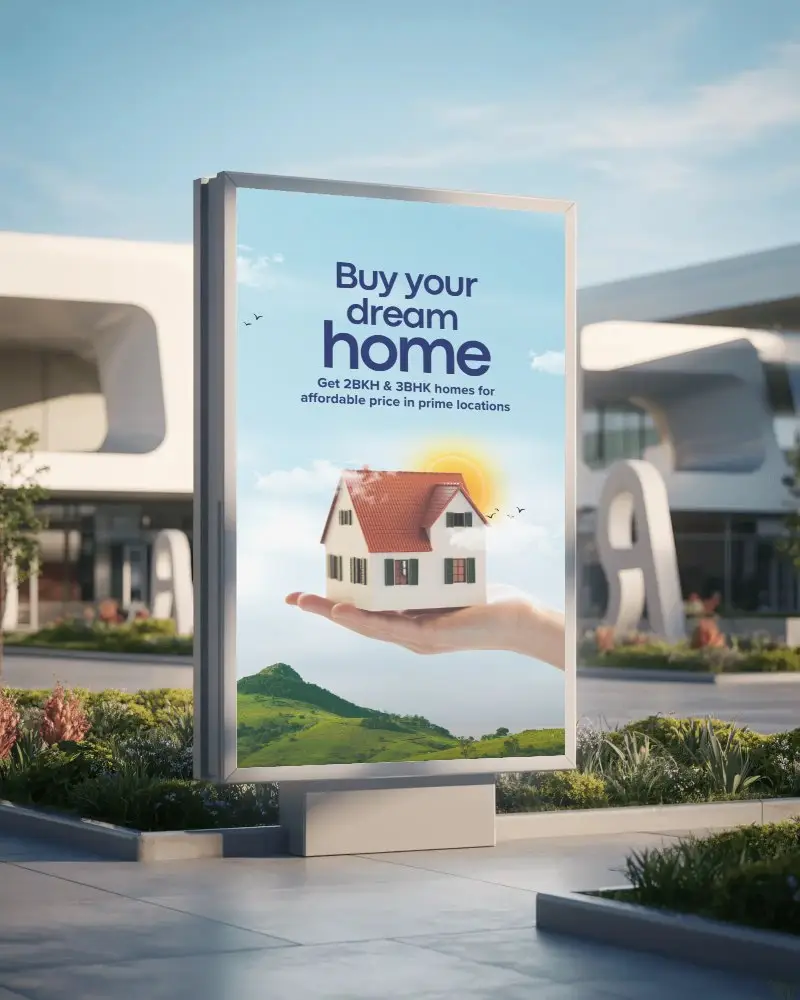 Modern Streetside Billboard Mockup On Pedestal Ideal For Promotion And Branding