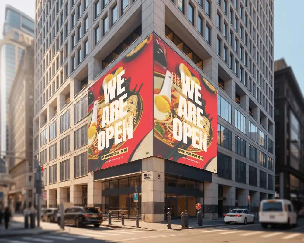 Urban Corner Building Billboard Mockup Advertising Space For Marketing Campaigns And Promotions
