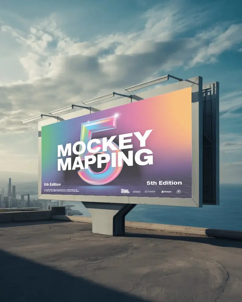 Urban Rooftop Blank Billboard Outdoor Advertising Space Sky Background