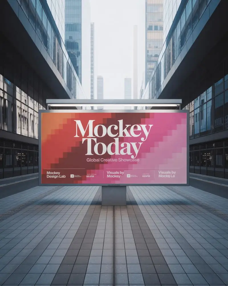 Modern Urban Billboard Mockup In Cityscape For Advertising And Promotional Content Display