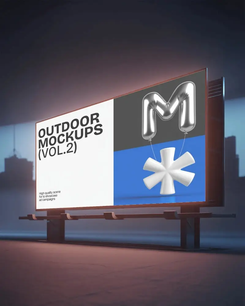 Large Empty Billboard Mockup At Night Urban Environment Blank Advertising Space