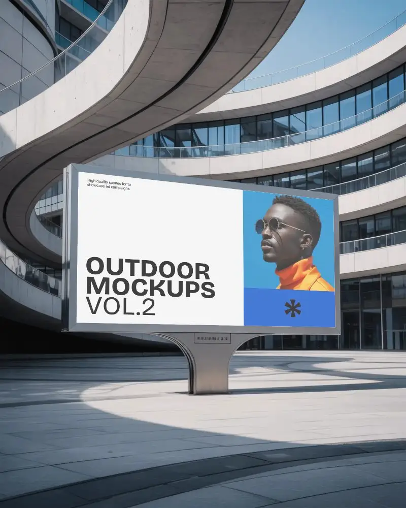 Modern Urban Billboard Mockup For Advertising In Corporate Business Area With Curved Architecture