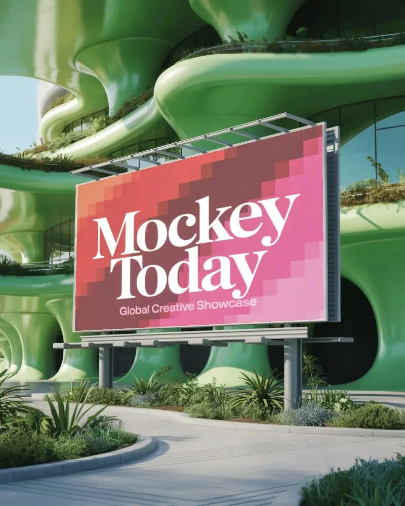 Eco Friendly Outdoor Advertising Billboard Mockup In Urban Modern Green Space