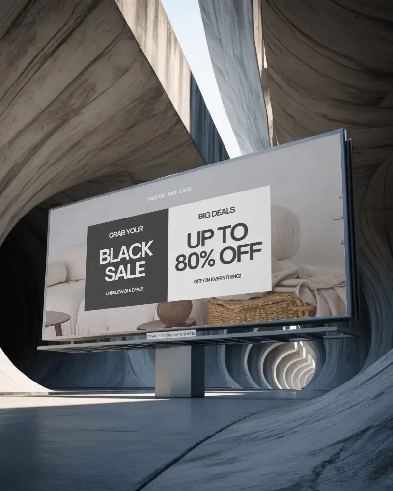 Modern Urban Billboard Mockup In Concrete Architectural Environment With Empty Display Space