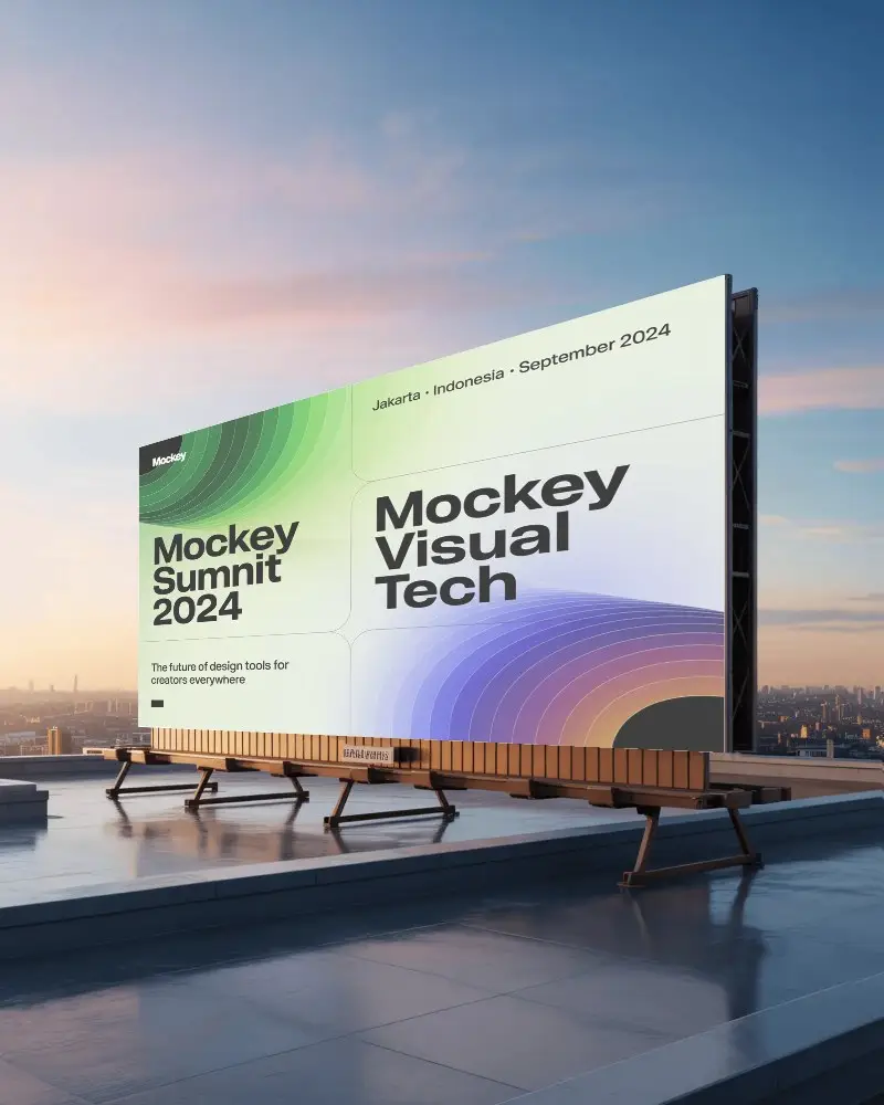 Rooftop Advertising Billboard Mockup With Large Blank White Display For Marketing Promotion