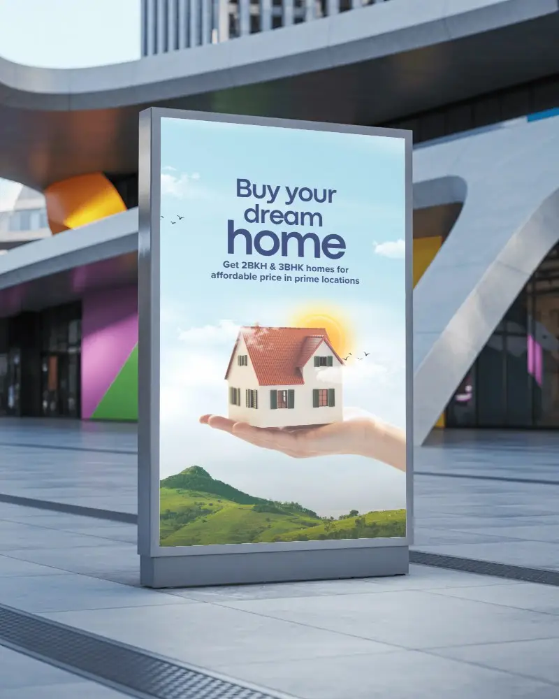 Vertical Street Sidewalk Billboard Mockup Empty Poster Frame Urban Background