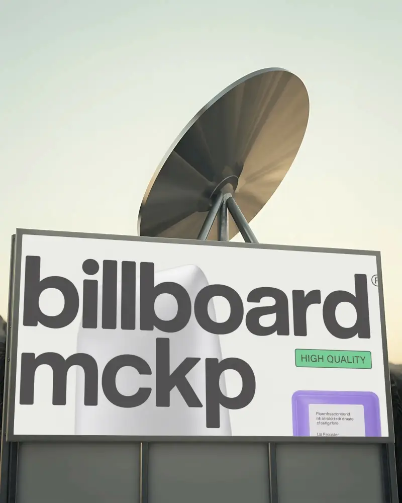 Large Horizontal Billboard Mockup With Satellite Dish Backdrop For Advertising Display