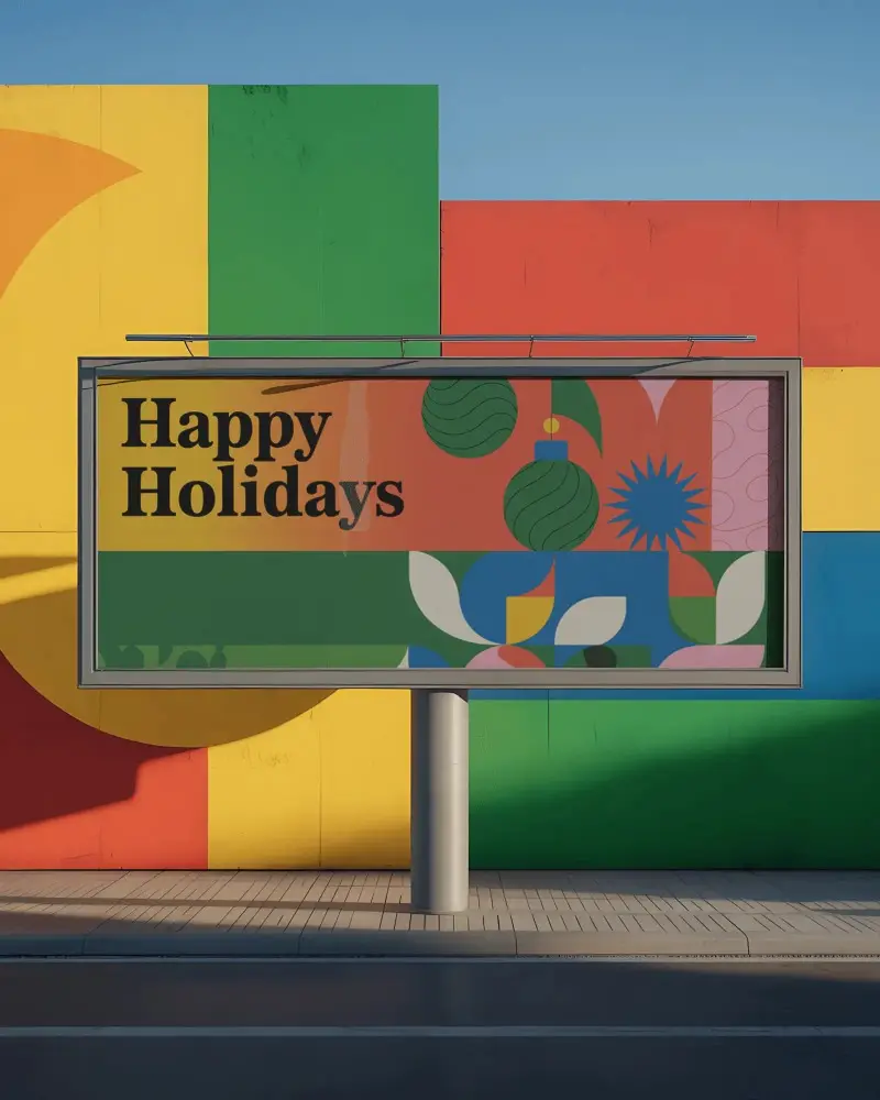 Realistic Billboard Mockup Situated On Pedestal In Cityscape Environment Background