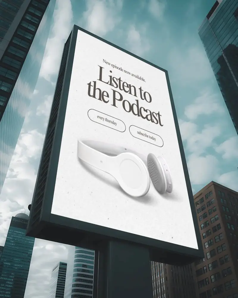 Urban Billboard Mockup Display For Advertisement In Cityscape Surrounded By Skyscraper Buildings